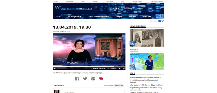 Wiadomości TVP 1 - 13.04.2019 godz. 19.30 (26 min. 37 sek.)