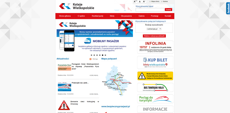 Zrzut ekranu strony Koleje Wielkopolskie