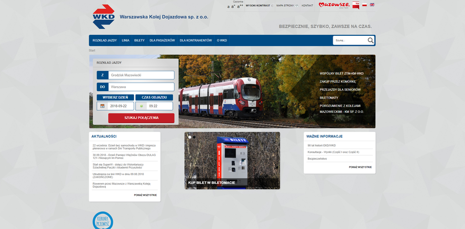 Zrzut ekranu strony Warszawska Kolej Dojazdowa