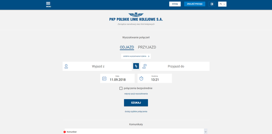 Zrzut ekranu strony portal Pasażera